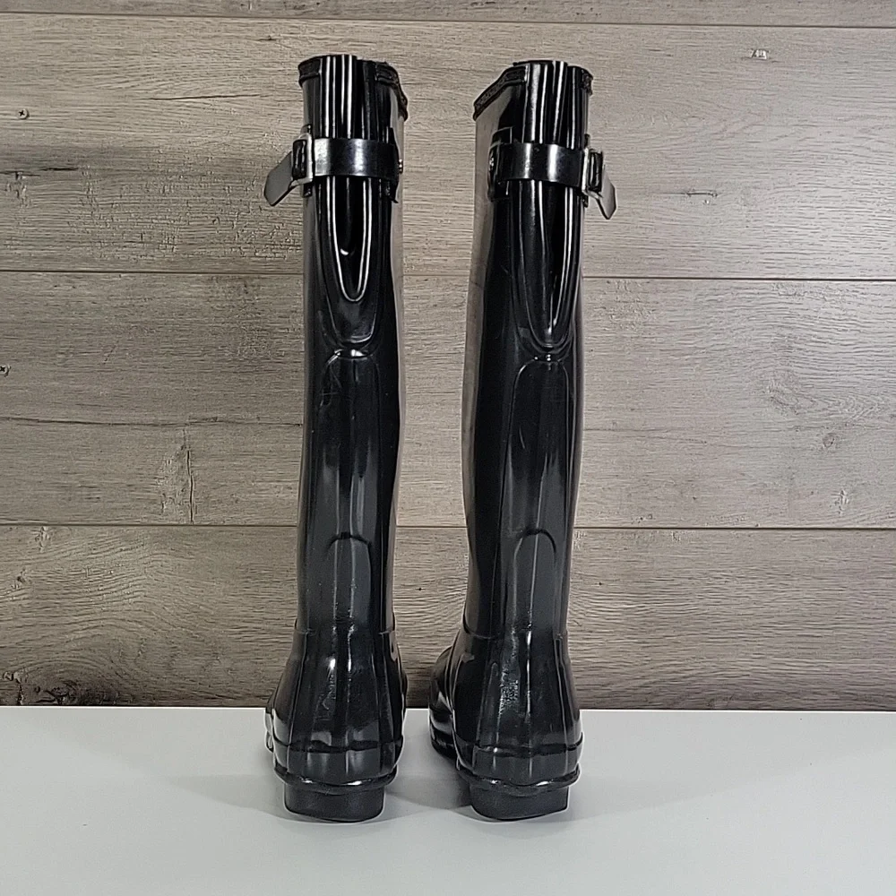 Hunter Tall Gloss Black Rain Boots Sz 7/8
